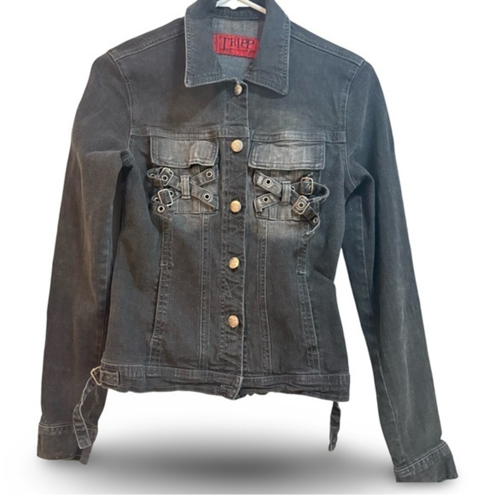 Tripp NYC Denim Bondage Black Jacket Goth Punk Daang Goodman Womens Small